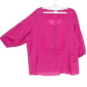 J Jill Plus Size 3X Popover Peasant Top 3/4 Sleeve Lightweight Boho Pink Summer